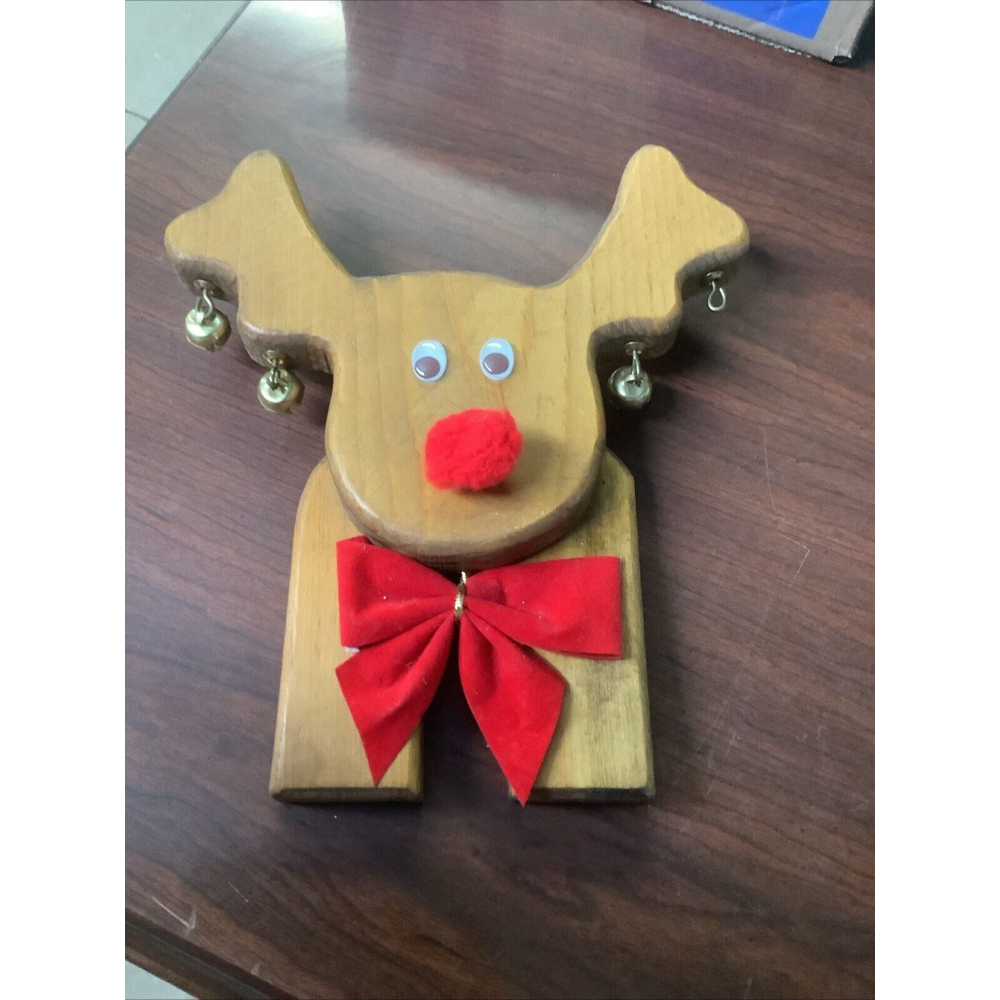 Vintage Wood Christmas Reindeer Hand Crafted Wall Hanging Holiday Decor 8.5x7.5”